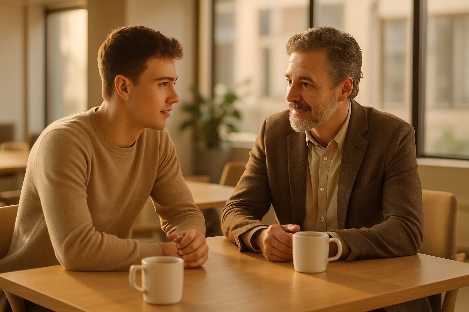 Collega's van verschillende generaties in gesprek over communicatie op de werkvloer