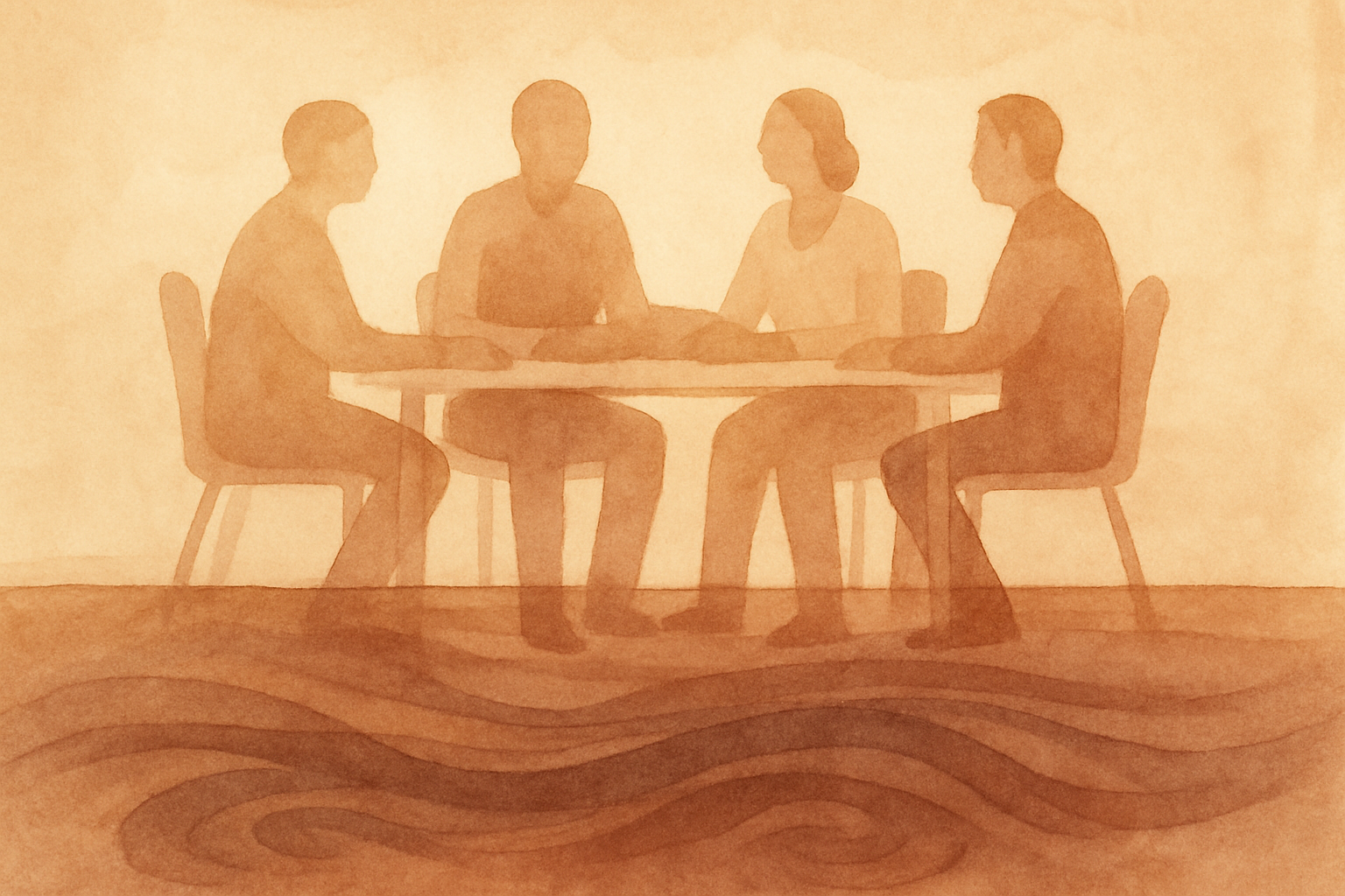 Abstracte illustratie van een leidinggevende en een team waar een conflict onder de oppervlakte blijft