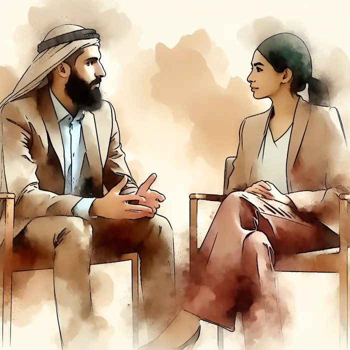 Twee collega’s in een rustig gesprek over samenwerking herstellen