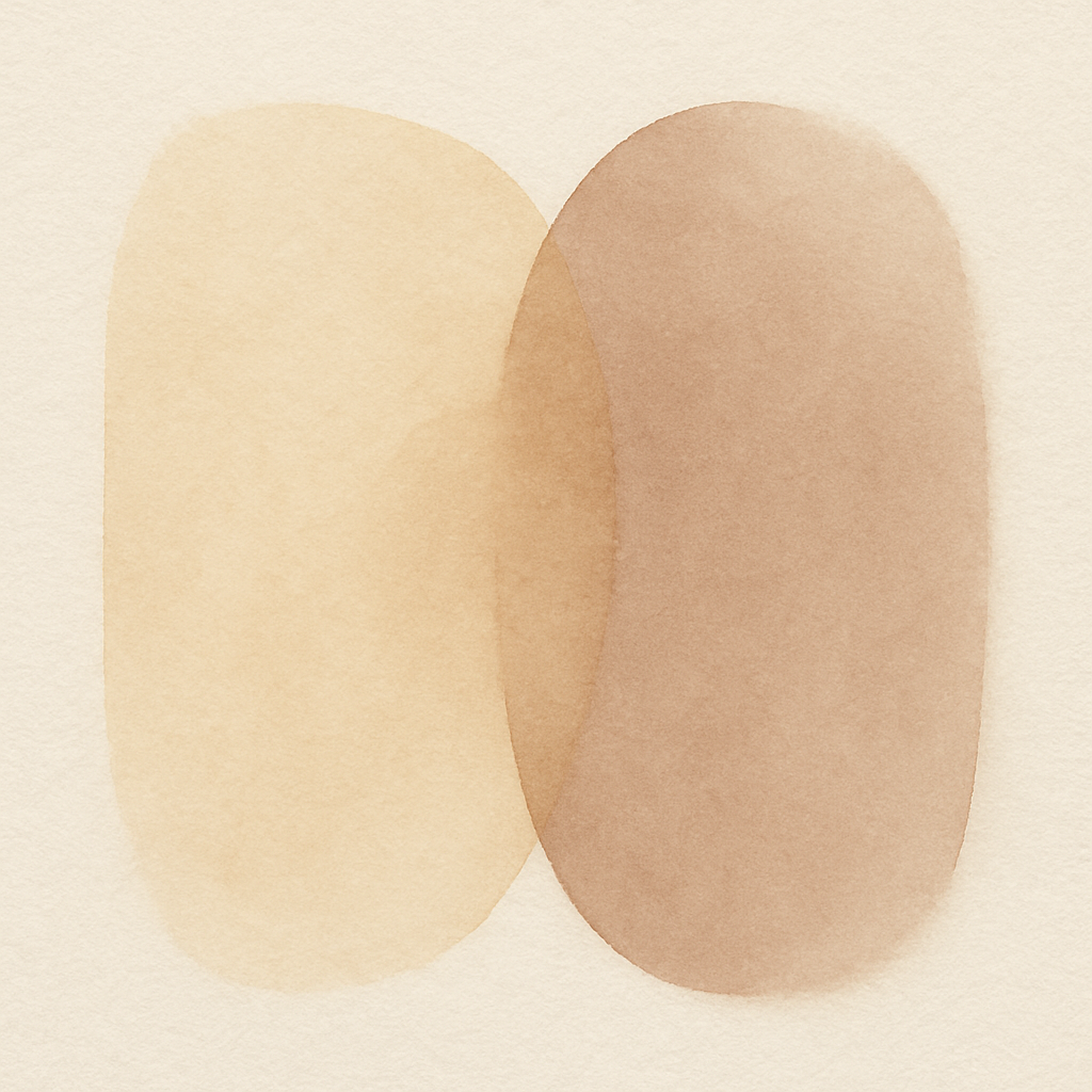 Abstracte illustratie van twee perspectieven die samenkomen in een gedeelde realiteit tijdens een moeilijk gesprek