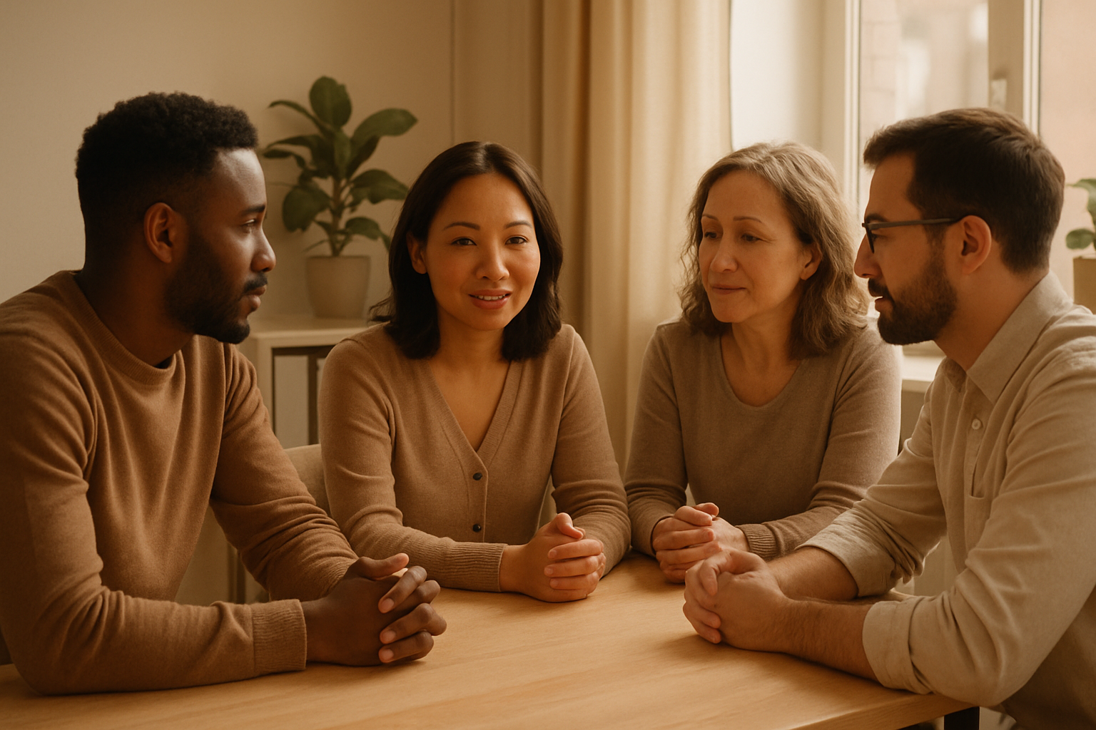 Team dat samenwerking herstelt na conflict tijdens een rustig overleg aan tafel