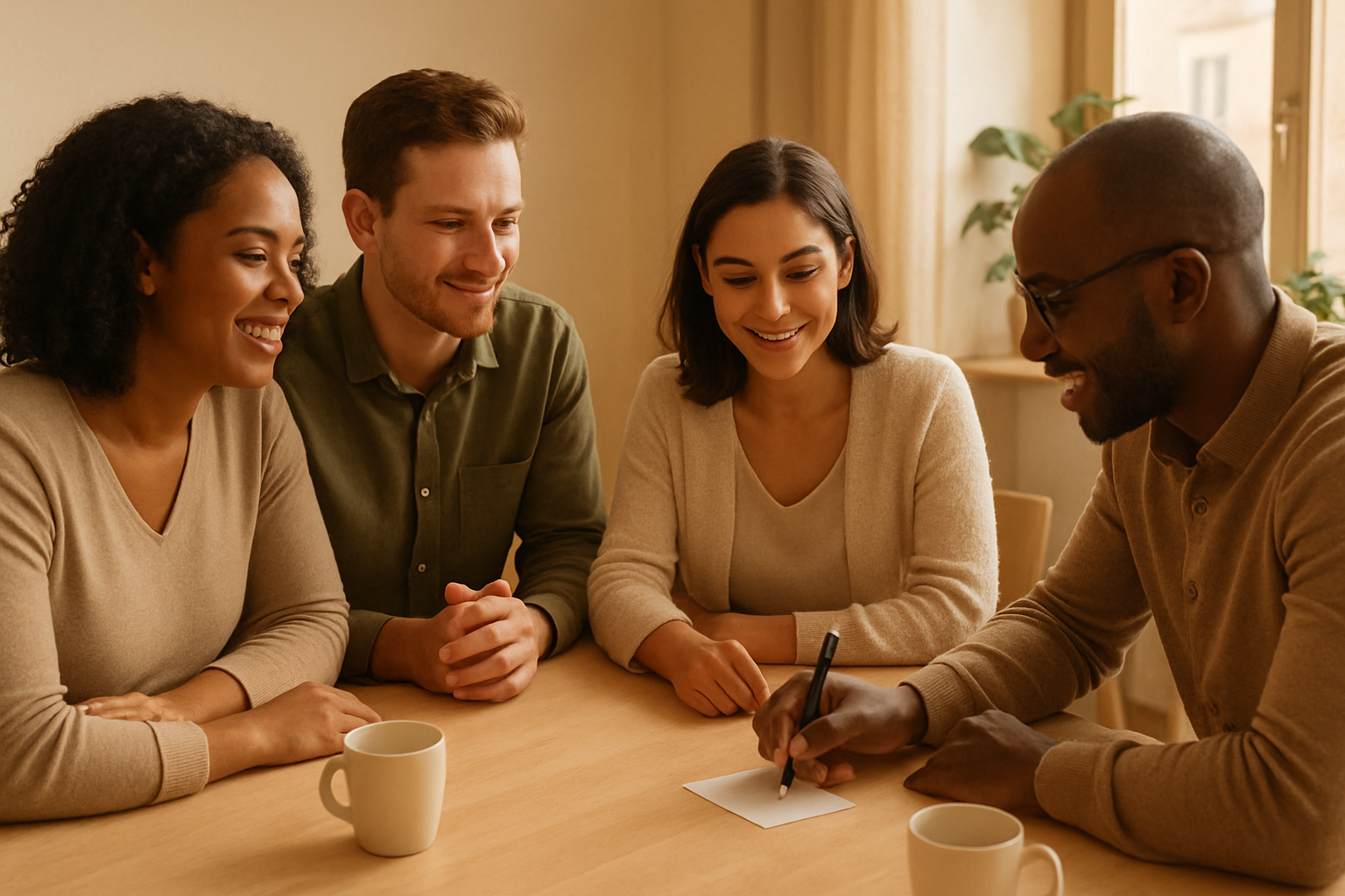 Team maakt samen afspraken over omgaan met conflict rond een tafel