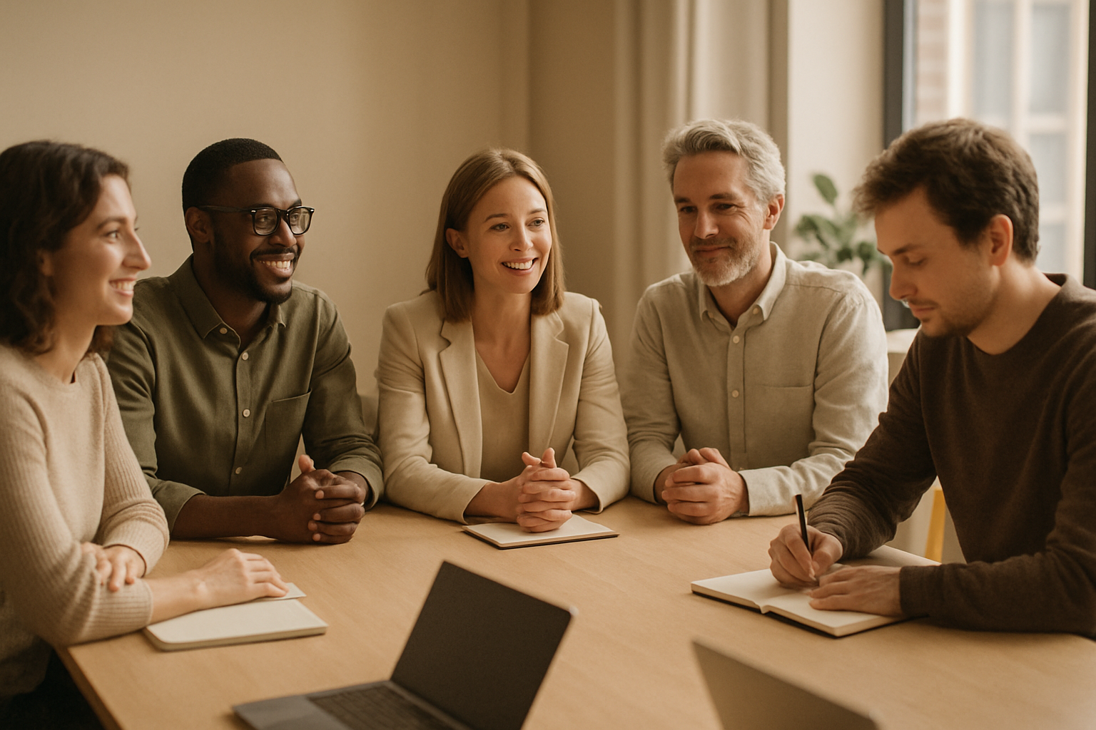 Team in vergadering waar een stil teamconflict onder de oppervlakte speelt